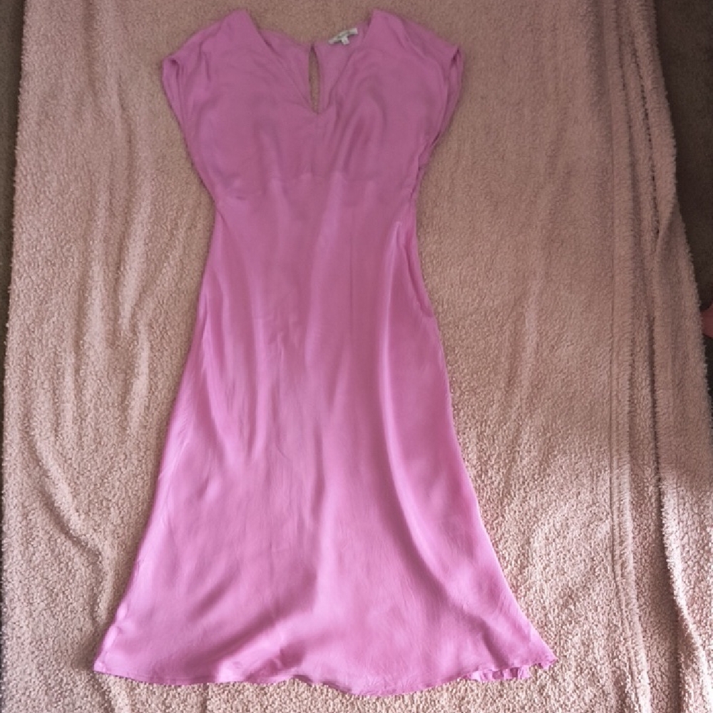 Madewell Satin Wide V-Neck Midi Dress in Pink